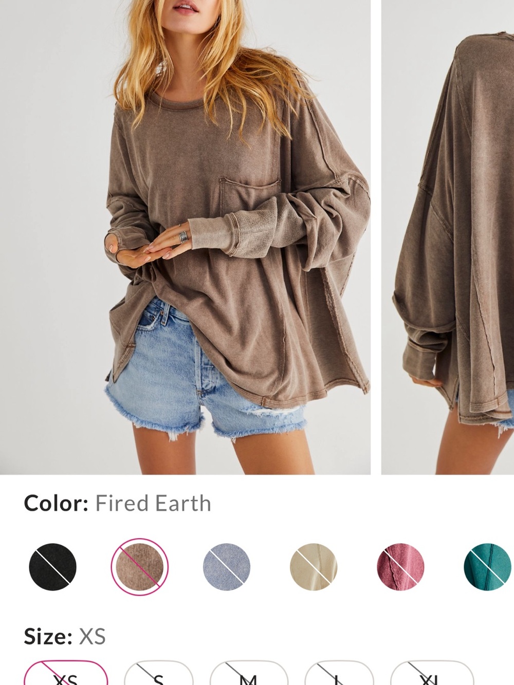 Free People Washed Fired Earth Oversized Long Sleeve Top